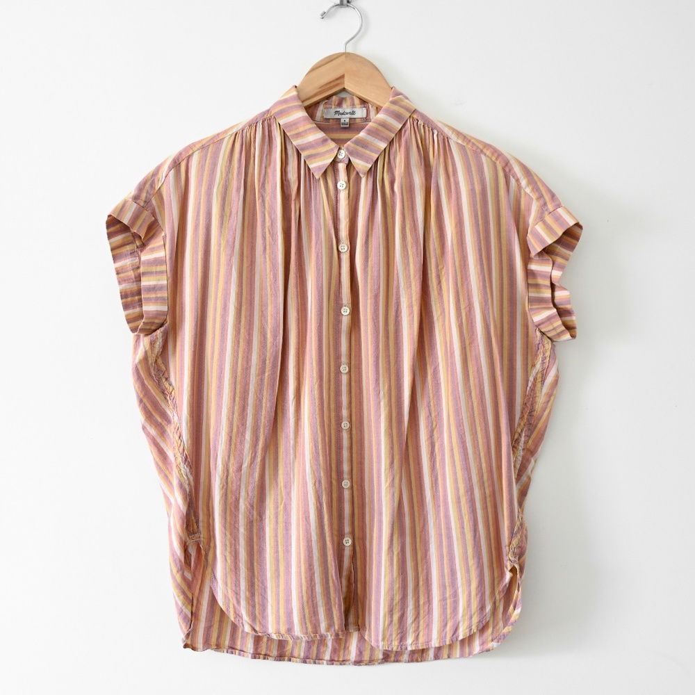 Madewell Lightweight Rainbow Stripe Cotton Central Shirt S | Sierra Sweet Dahlia
